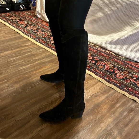 Genuine Suede Nine West Knee High Black Western Boot - Picture 6 of 7